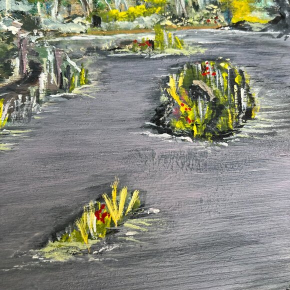 Oil Painting on Wood Landscape Mountains Forest Road Lake River 14" x 12" - Picture 8 of 15